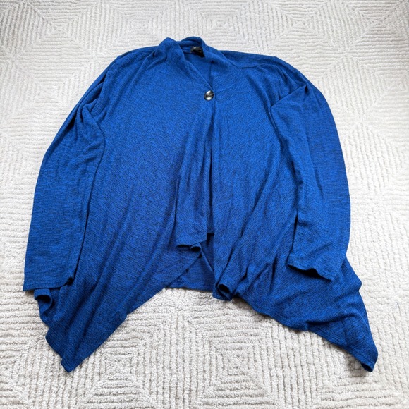 AB Studio Sweaters - AB Studio Cardigan Women XL Blue Marl Draped Sharkbite Hem Knit Work Minimalist